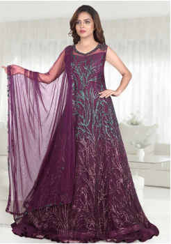 Purple Color Heavy Net Designer Gown